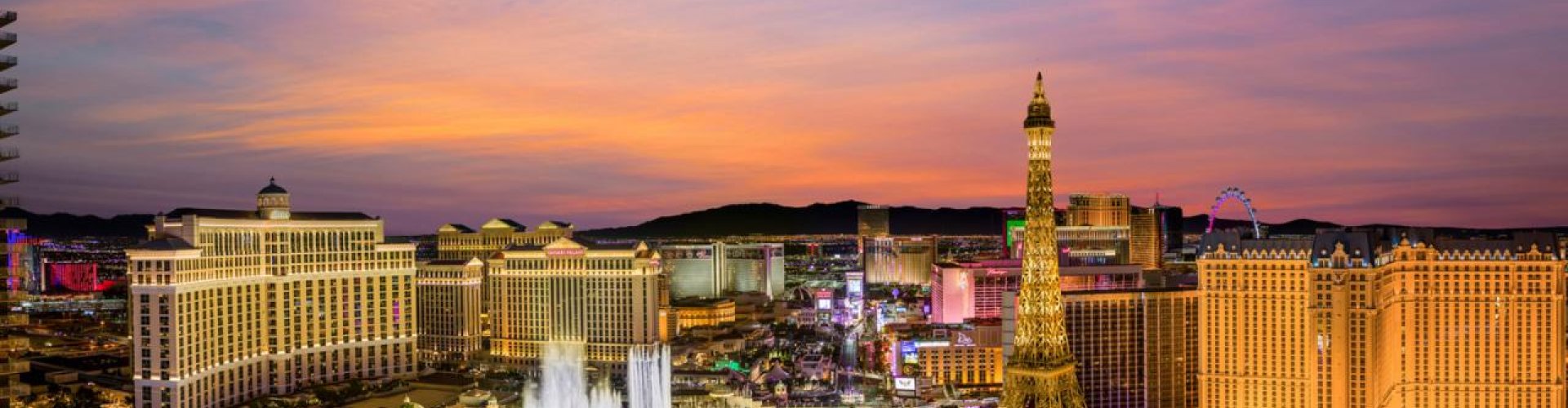 Panoramic landscape of Las Vegas with dining highlights